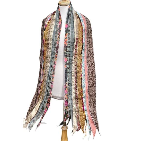 PIERRE MOSAIC Rajastan Silk Blend Multifabric Panel Mixed Print Scarf from India - Picture 11 of 14